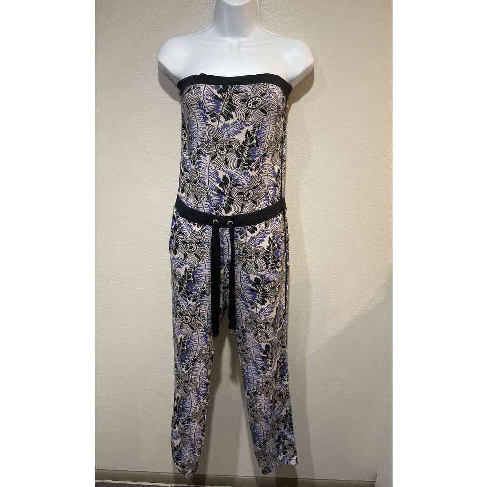 Juicy Couture S Metallic Floral Knit Strapless Jumpsuit